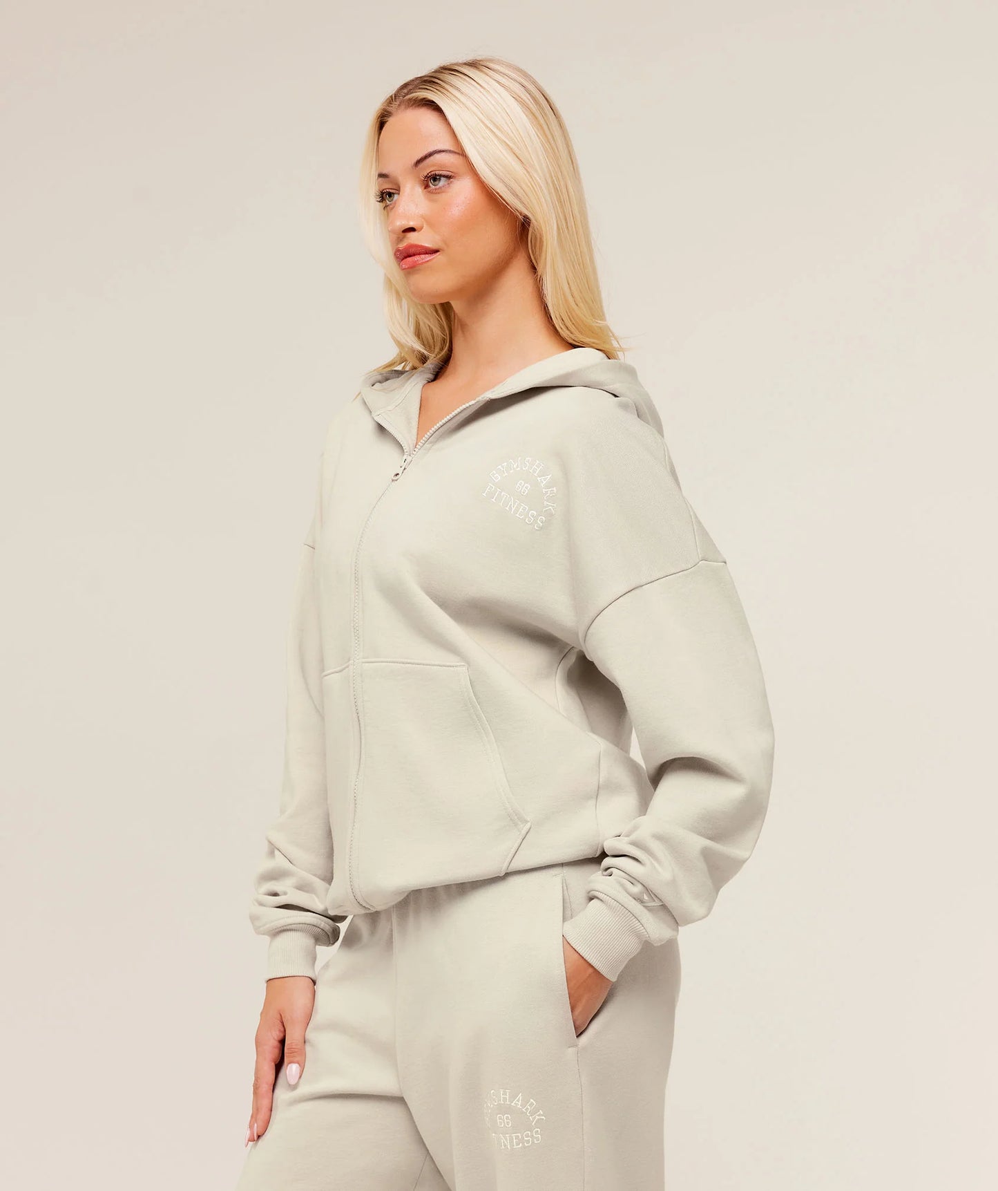 Fitness Embroidered Graphic Zip Up Hoodie