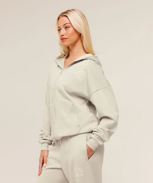 Fitness Embroidered Graphic Zip Up Hoodie
